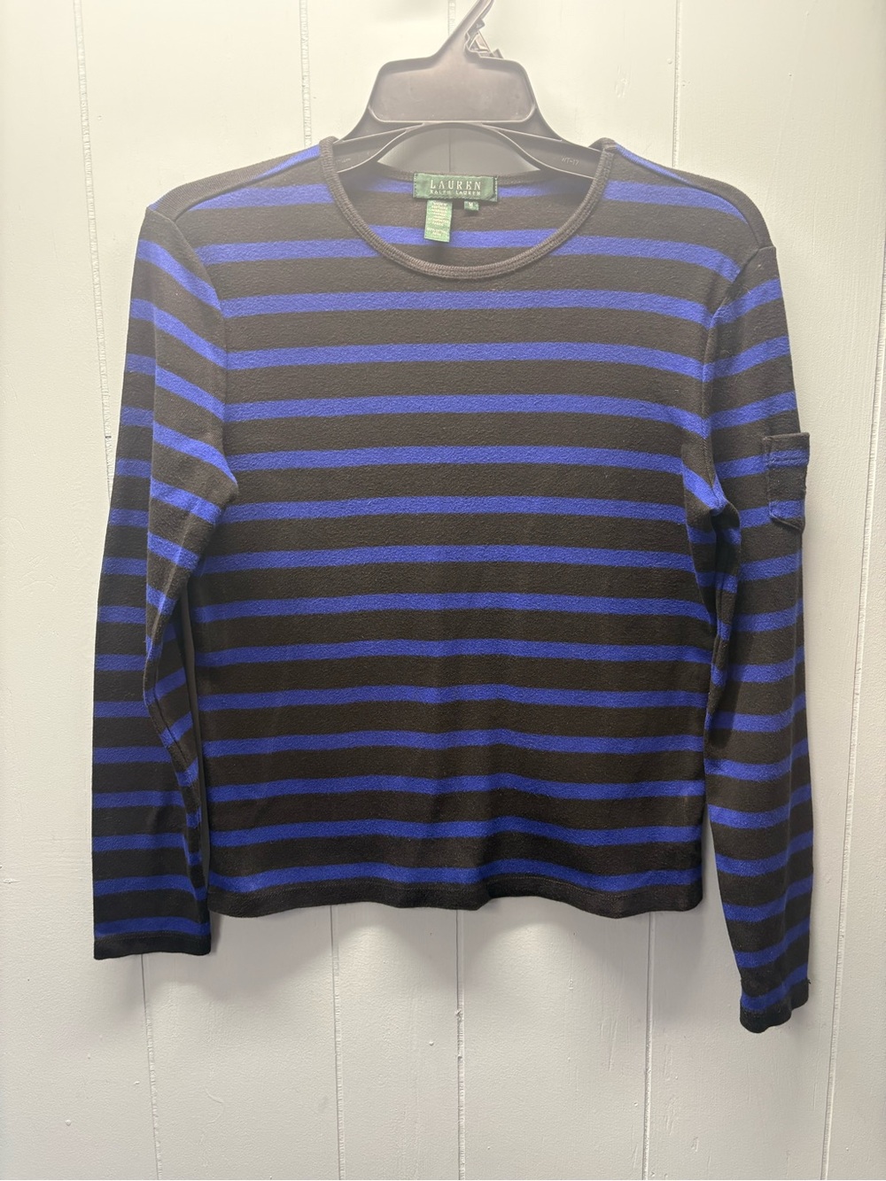 Lauren Ralph Lauren Black and Royal Blue Striped Long-Sleeve Crewneck